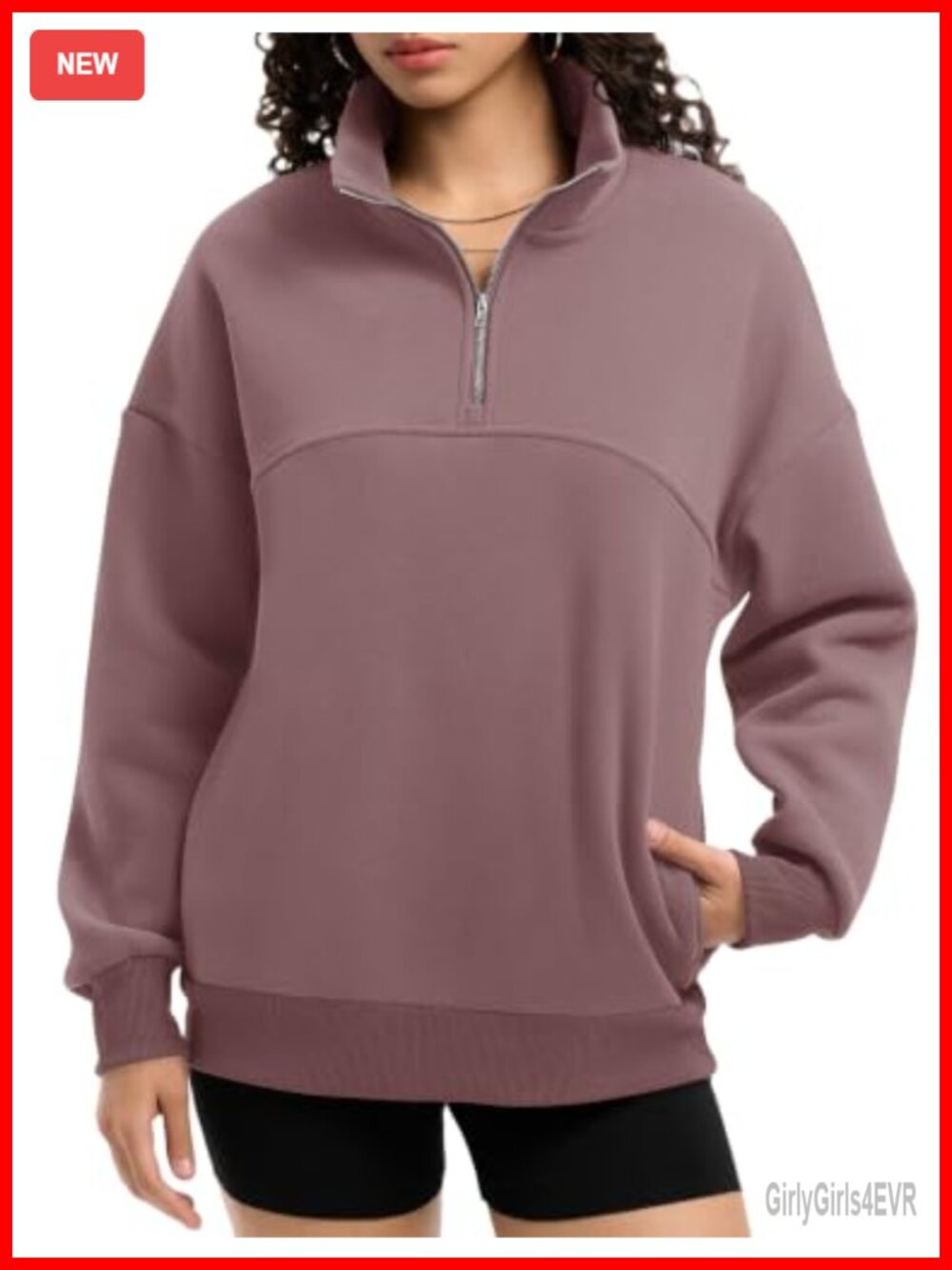 Womens Quarter Zip Fleece Pullover Sweatshirt Oversized Relaxed Fit